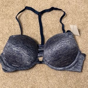 Blue racer back push-up bra
